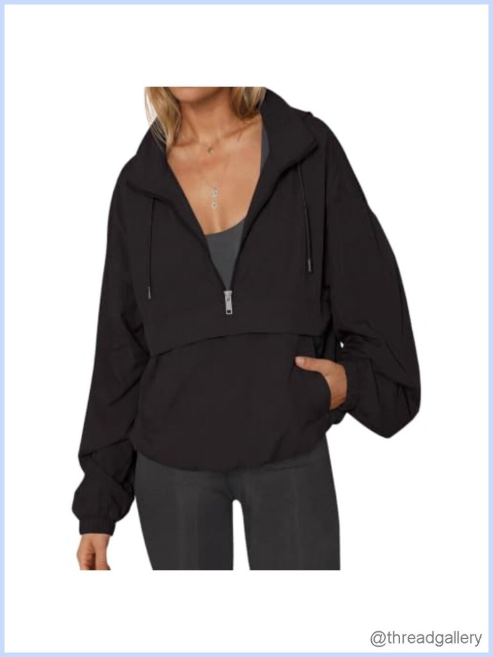 Womens Lightweight Windbreaker Hooded Quarter Zip Pullover Jacket